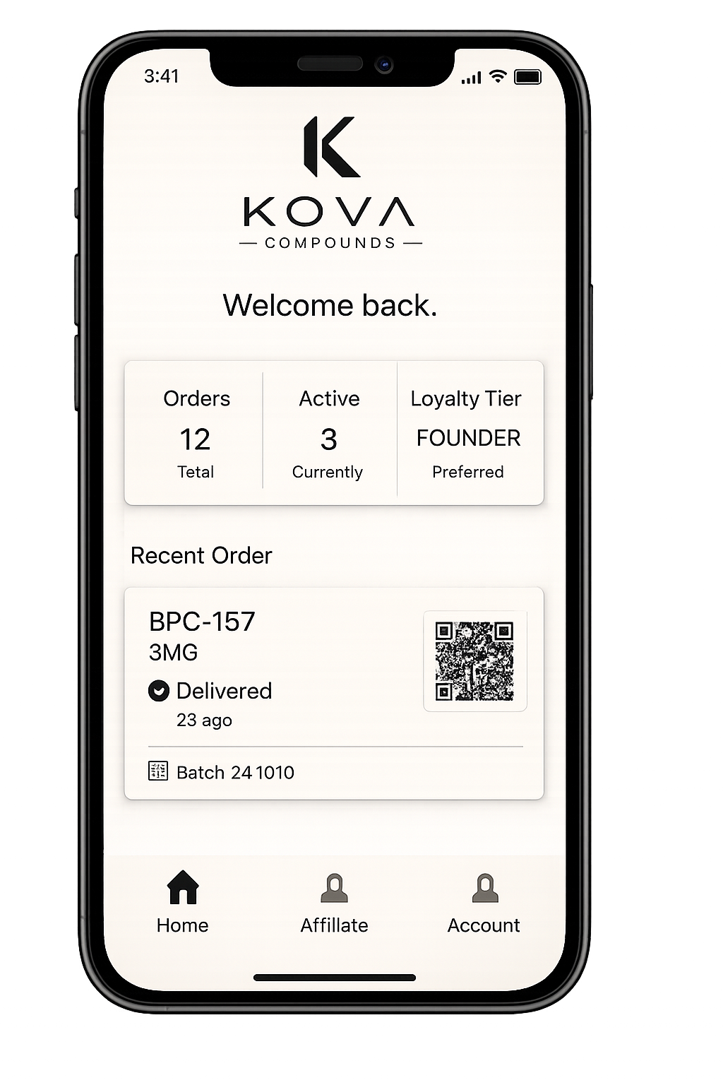 KOVA Compounds mobile account app